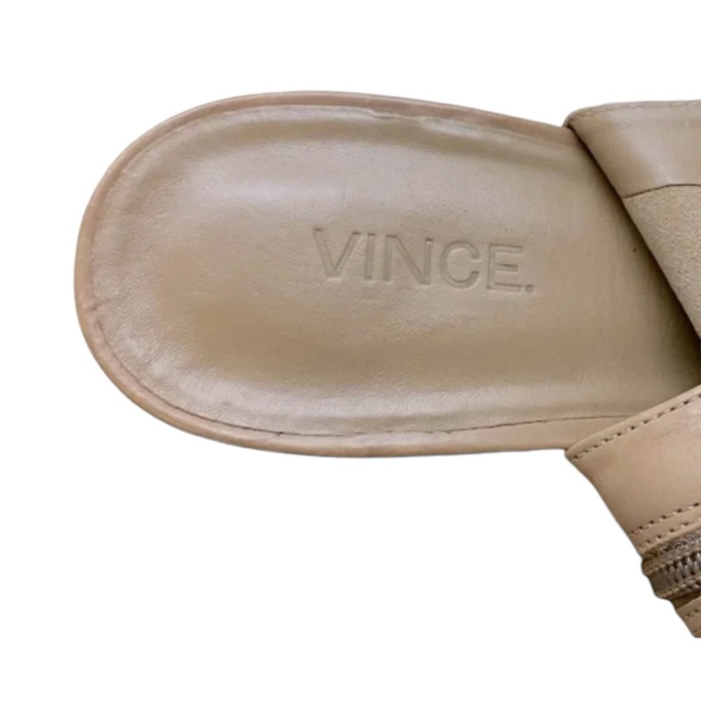 Vince JANE peep toe block heel ankle bootie  Size 7 Narrow 7N beige - Picture 5 of 11